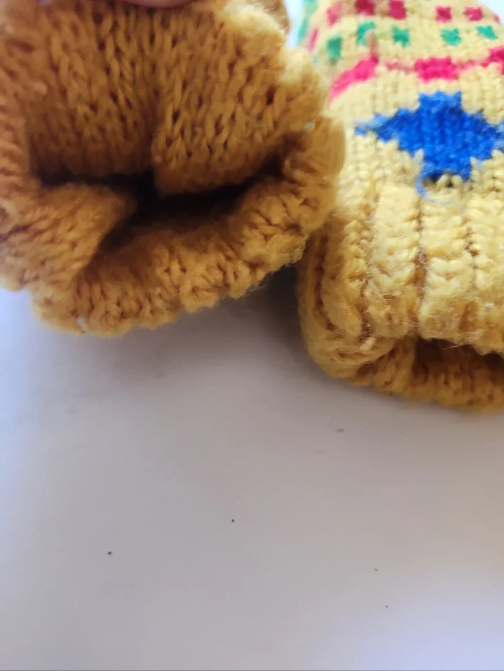 Yellow Knit Pom Pom Hat and Mittens Set for Kids -Pattern Made In JAPAN